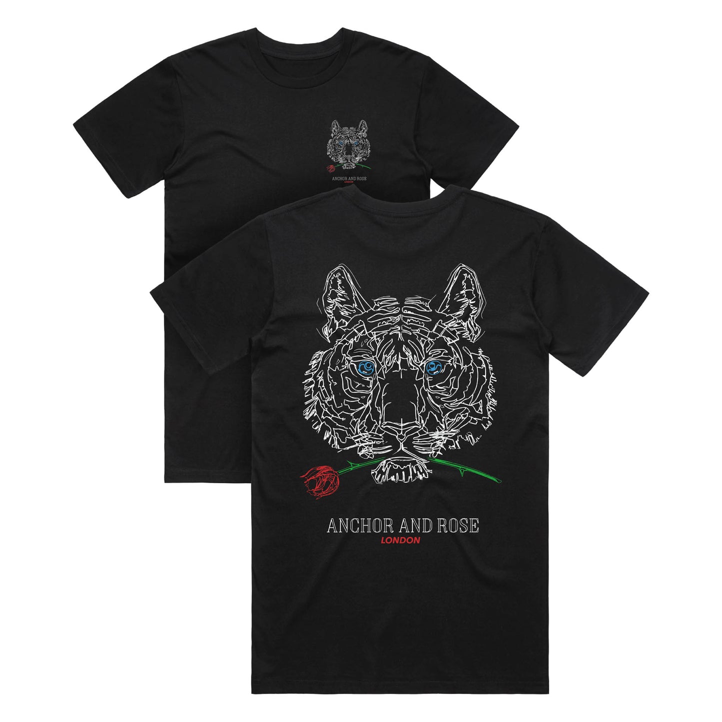 Black Sketch Tiger Graphic T-Shirt