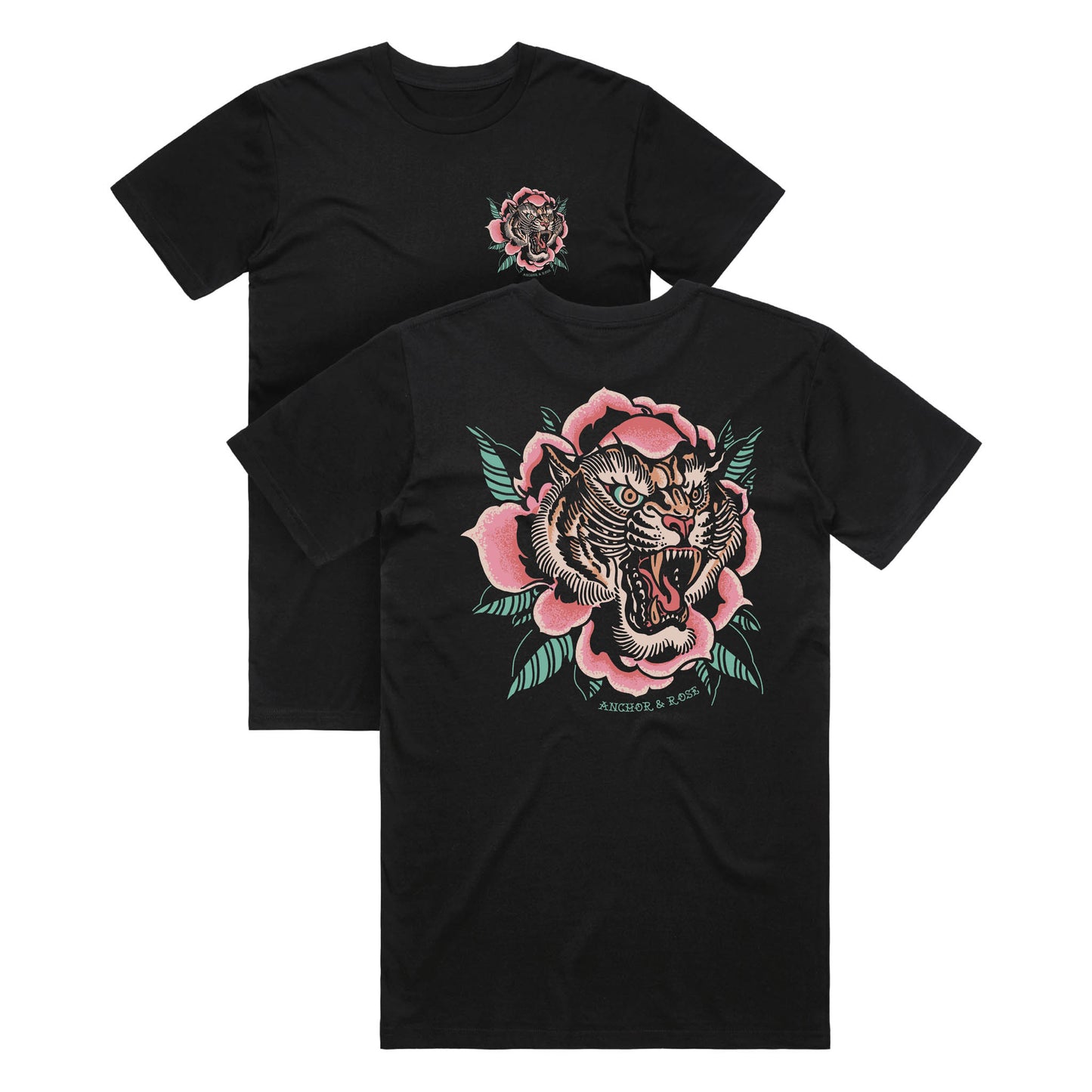 Black Tiger Rose Graphic T-Shirt