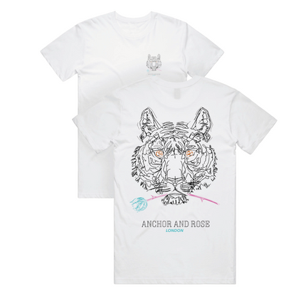 White Sketch Tiger Graphic T-Shirt