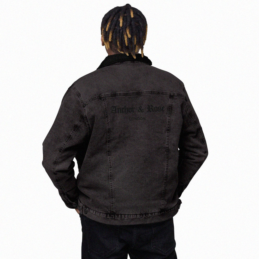 Embroidered Motif - Unisex Denim Sherpa Jacket